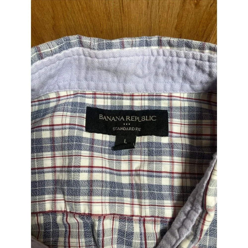 (2) Banana Republic Men's L Large Long‎ Sleeve Plaid Shirts Standard Fit